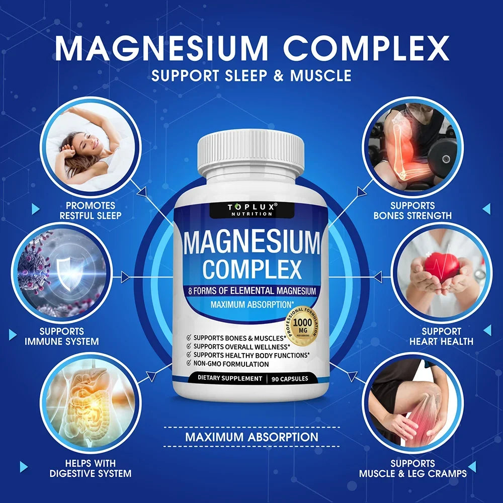 Complex Magnesium 1000mg Supplement - Fall 2026 Wellness Trend - Sleep Support And Muscle Relaxation