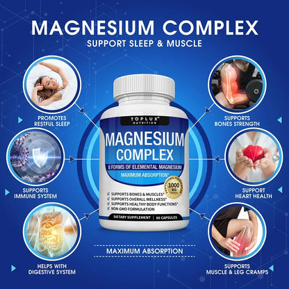 Complex Magnesium 1000mg Supplement - Fall 2026 Wellness Trend - Sleep Support And Muscle Relaxation