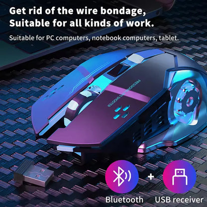Cordless Battery-Powered Gaming Mouse Bluetooth Silent Backlit