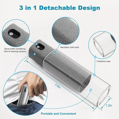Microfiber Screen Cleaner Spray Kit with Cloth & Brush for Smartphones, Tablets, Laptops