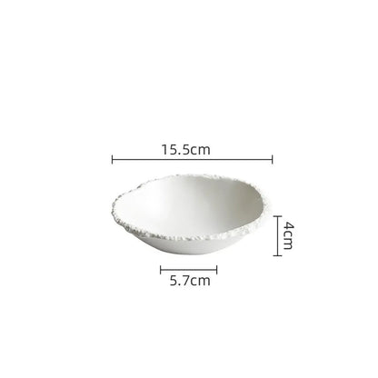 White Porcelain Rock Edge Soup Bowl Contemporary Tableware