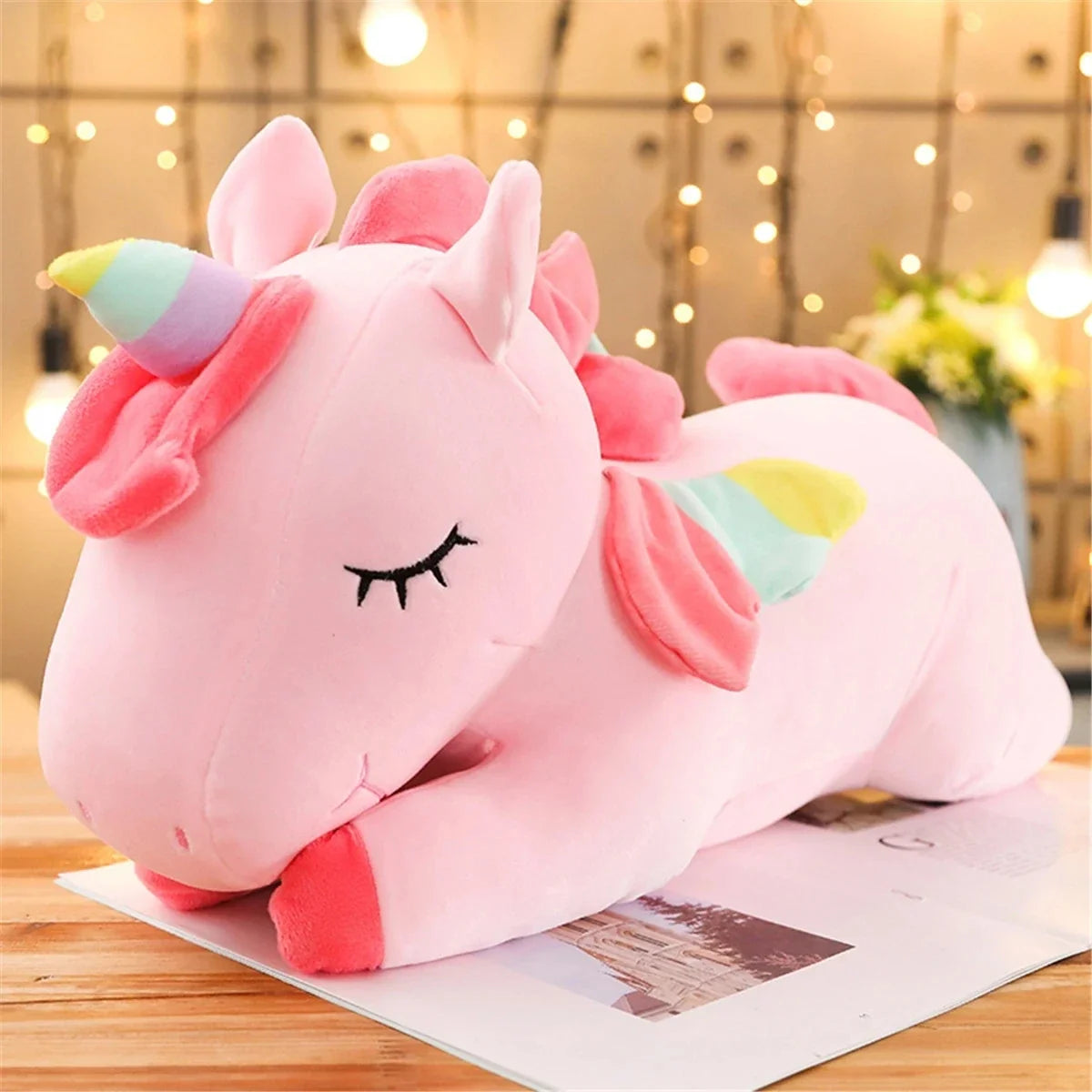 25CM Lying Unicorn Plush Toy - Plush Cute White Pink Horse for Kids Girls Birthday Gift