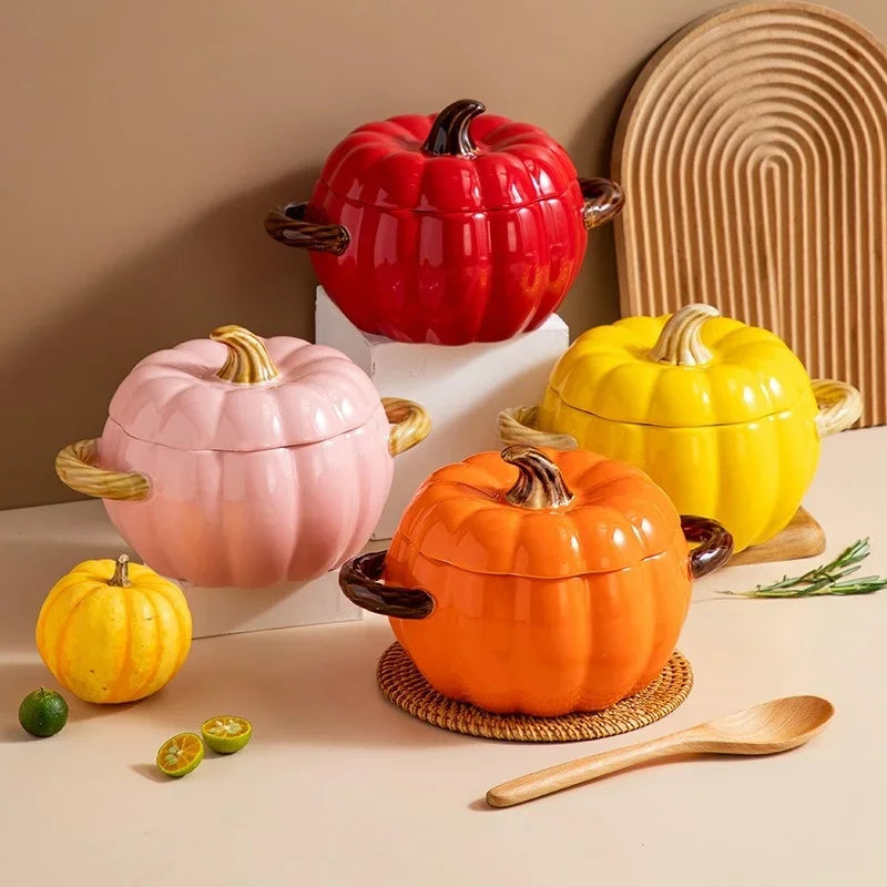 Soup Pumpkin Pot 1.4L Ceramic Bowl With Lid Halloween