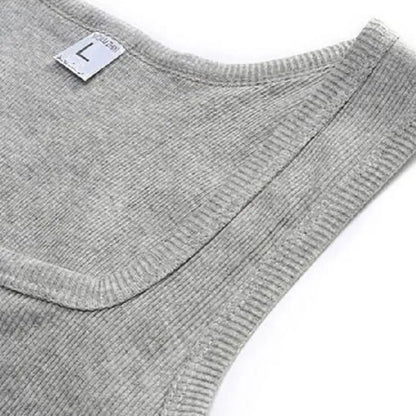 slash neck, casual fit, solid, summer knit vest – Breathable men's cotton tank top