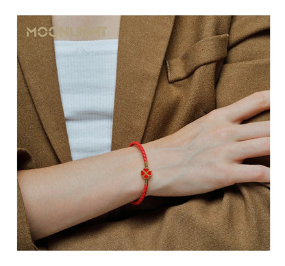 Leaf Four Clover Braided Leather Lucky Bracelet Gift