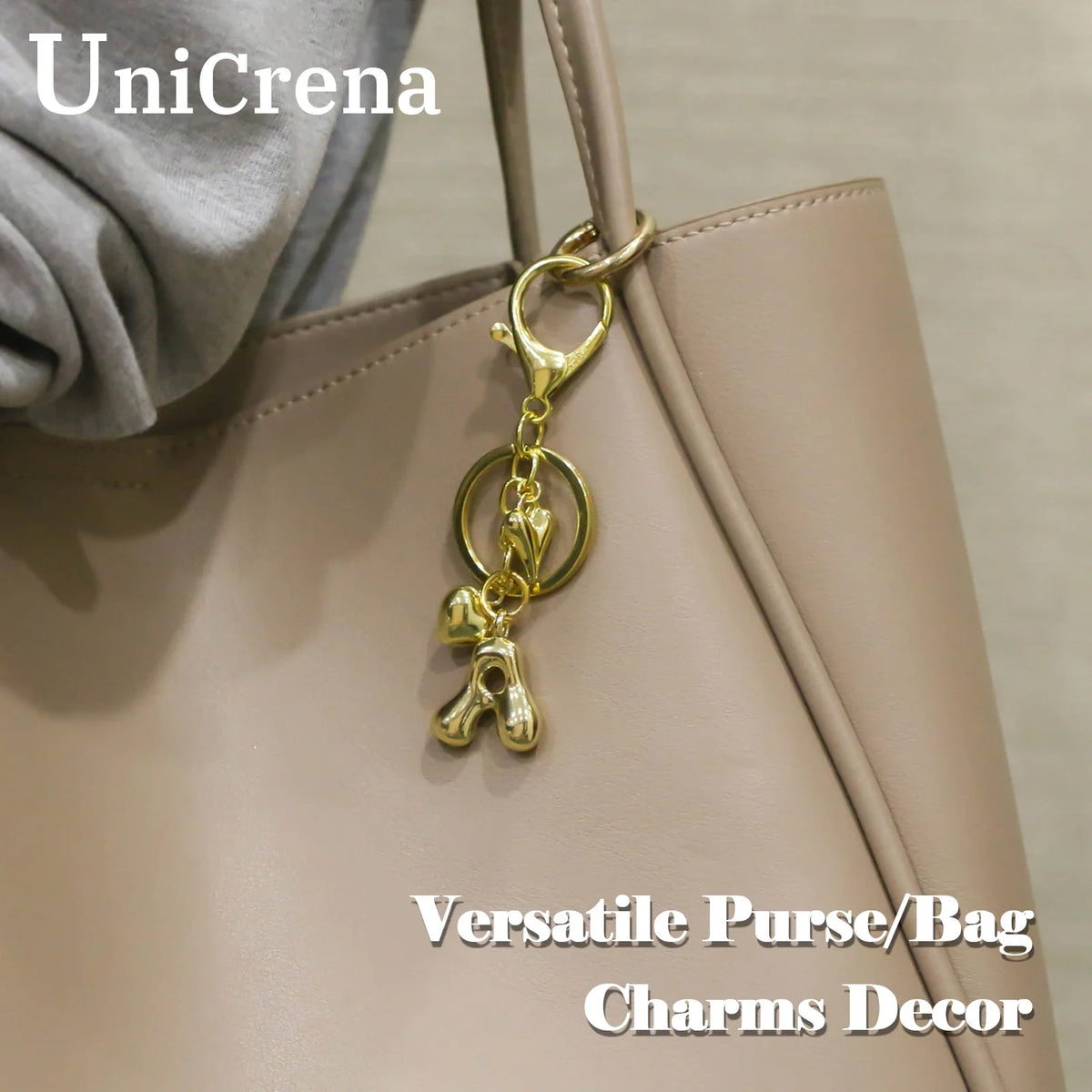 Keychain Personalized Gold Bubble Letter Bag Charm Gift