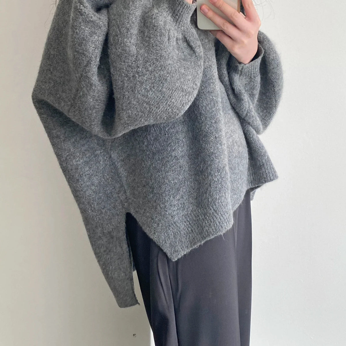 Cozy Oversized Women's Pullover - O Neck, Knit, Office Wear
