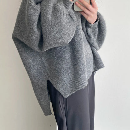 Cozy Oversized Women's Pullover - O Neck, Knit, Office Wear