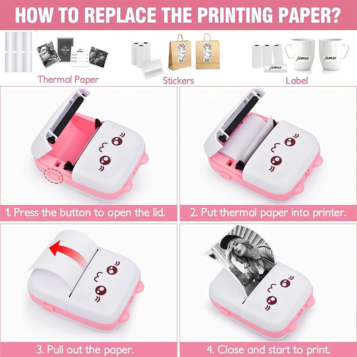 Mini HD Travel-Friendly Label Thermal Printer - Bluetooth Pocket Printer for Students, Inkless Printing, Ideal Gift for Christmas
