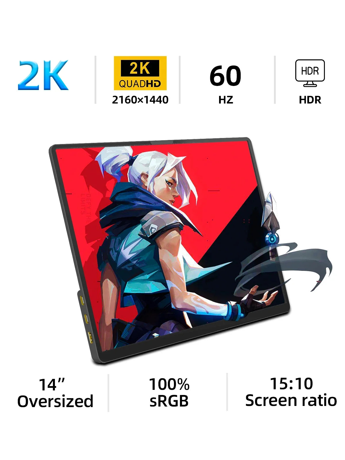 2K Travel-Friendly Monitor 14 Inch Touch HDR 60Hz Gaming Display