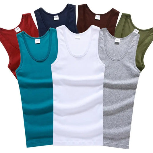 slash neck, casual fit, solid, summer knit vest – Breathable men's cotton tank top