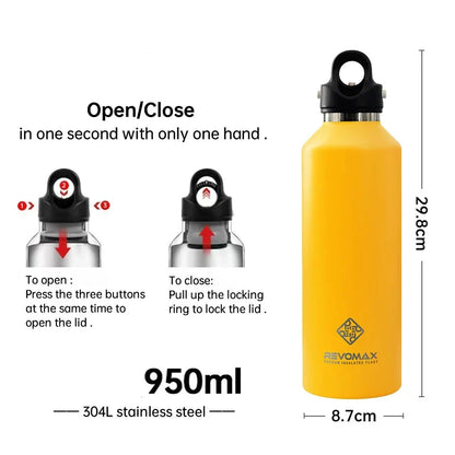 950ml Large Capacity Stainless Steel Thermos Flask Travel-Friendly Insulated Tumbler No Screw Lid for Travel Outdoors