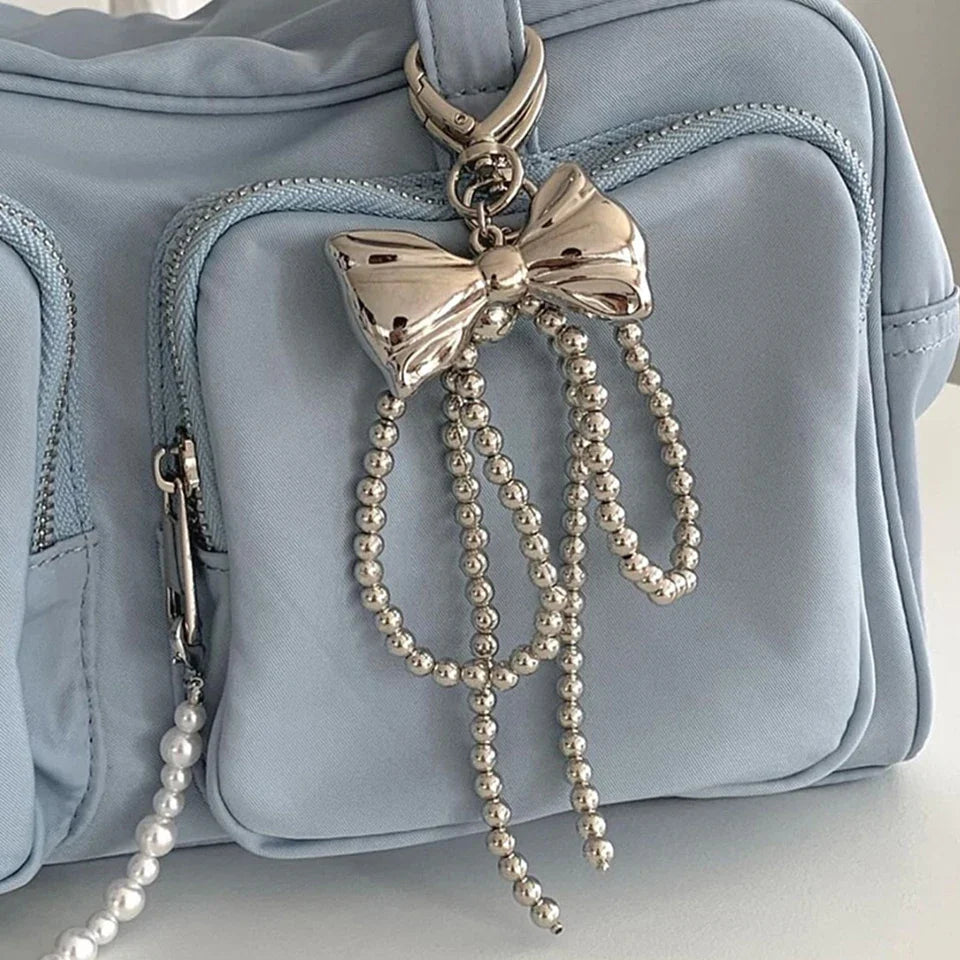 Pearl Beaded Bow Keychain Y2K Bag Charm Cute Gift Accessory