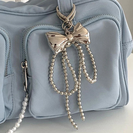 Pearl Beaded Bow Keychain Y2K Bag Charm Cute Gift Accessory