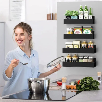 Magnetic Spice Storage Rack - Household Organizers for Refrigerator, Black Iron Kitchen Shelf