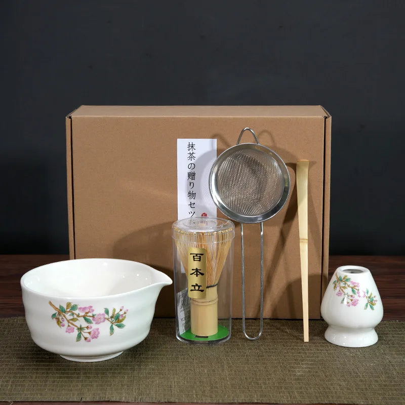 Matcha Tea Kit Porcelain Bowl Bamboo Whisk Traditional Box