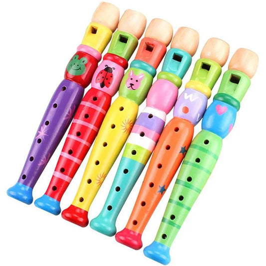 Wooden 1Pc Cartoon Flute - 6-Hole Musical Toy for Kids
