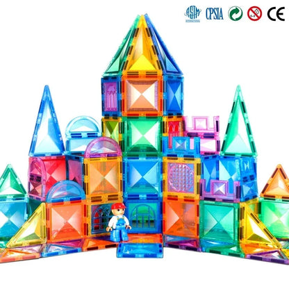 3D Magnetic Building Blocks Kit - Diamond-Shaped Tiles for Kids Ages 3-8, STEM Construction Toys, Creative Vehicle Building, Educational Fun