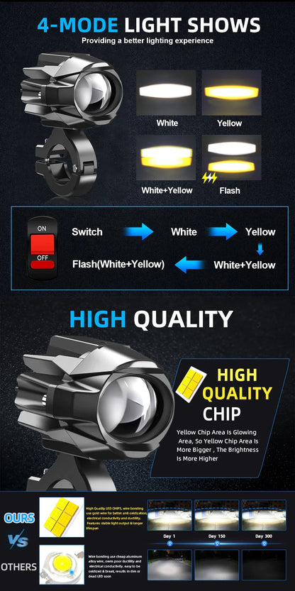 Auxiliary Fog Spot Light 3500K Strobe Off-Road Motorbike 2026 – HAOLIDE LED Motorcycle Headlight 6000K