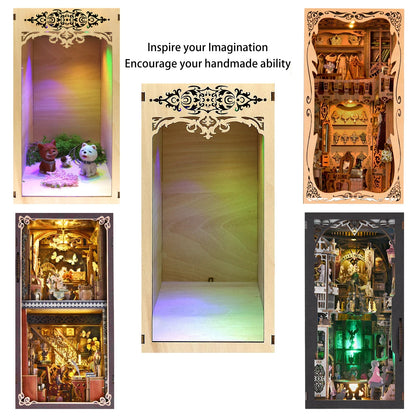 DIY Book Nook Shelf Insert Kits - Wooden Miniature Dollhouse Bookend Household Decoration