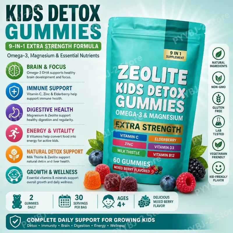 Multivitamin Omega-3 Magnesium Elderberry Immune Support Supplement 2026 – Zeolite Detox Gummies 60 Count