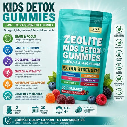 Multivitamin Omega-3 Magnesium Elderberry Immune Support Supplement 2026 – Zeolite Detox Gummies 60 Count