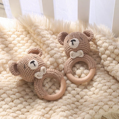Bear Crochet Teether Rattle Ring Newborn Sensory Toys