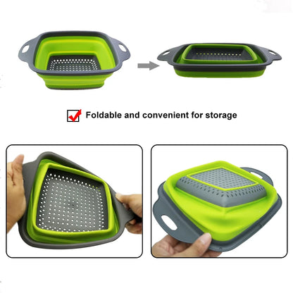 Silicone2026 Edition Folding Drain Basket 2-In-1 Collapsible Colander For Fruits And Vegetables Space-Saving Kitchen Device Fall