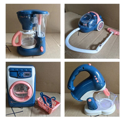 Pretend Kitchen Playset - Motor-Driven Vacuum, Juicer, Washing Machine & Water Sweeper Toys for Kids
