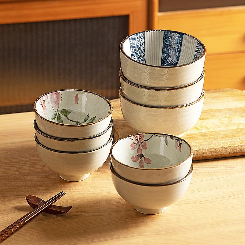 Japanese Ceramic Bowl Kit 6pc Microwave Safe Gift Box