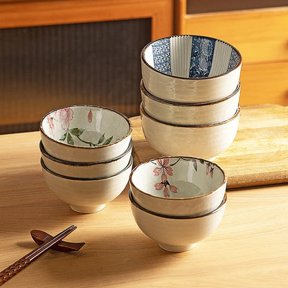 Japanese Ceramic Bowl Kit 6pc Microwave Safe Gift Box