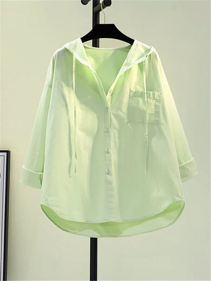 Variant image for White Women's Blouse in Soft Cotton with Hood, Casual Relaxed Fit for Everyday Comfort and Style-21