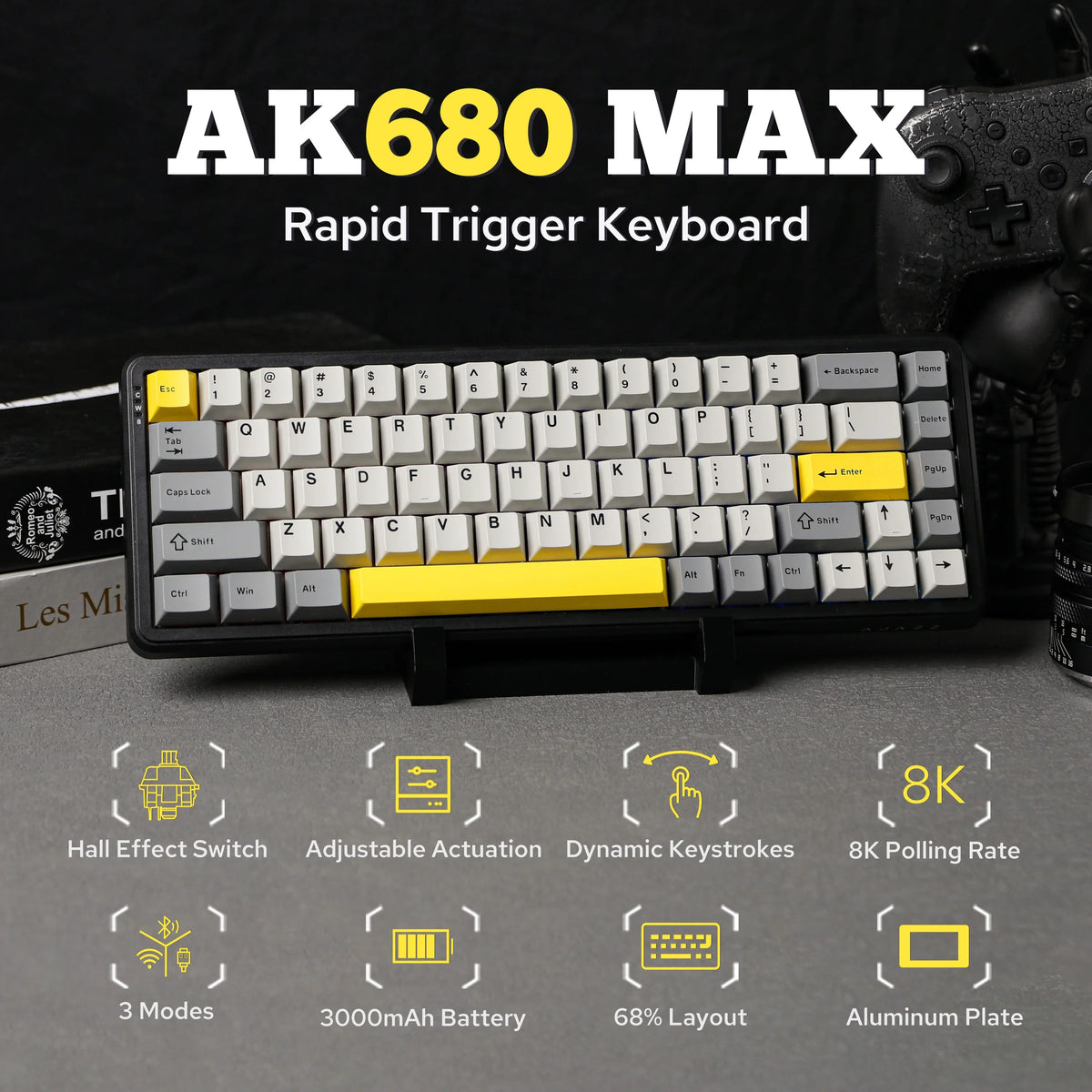 Mechanical Keyboard 68Key Cordless Bluetooth RGB Hall Effect