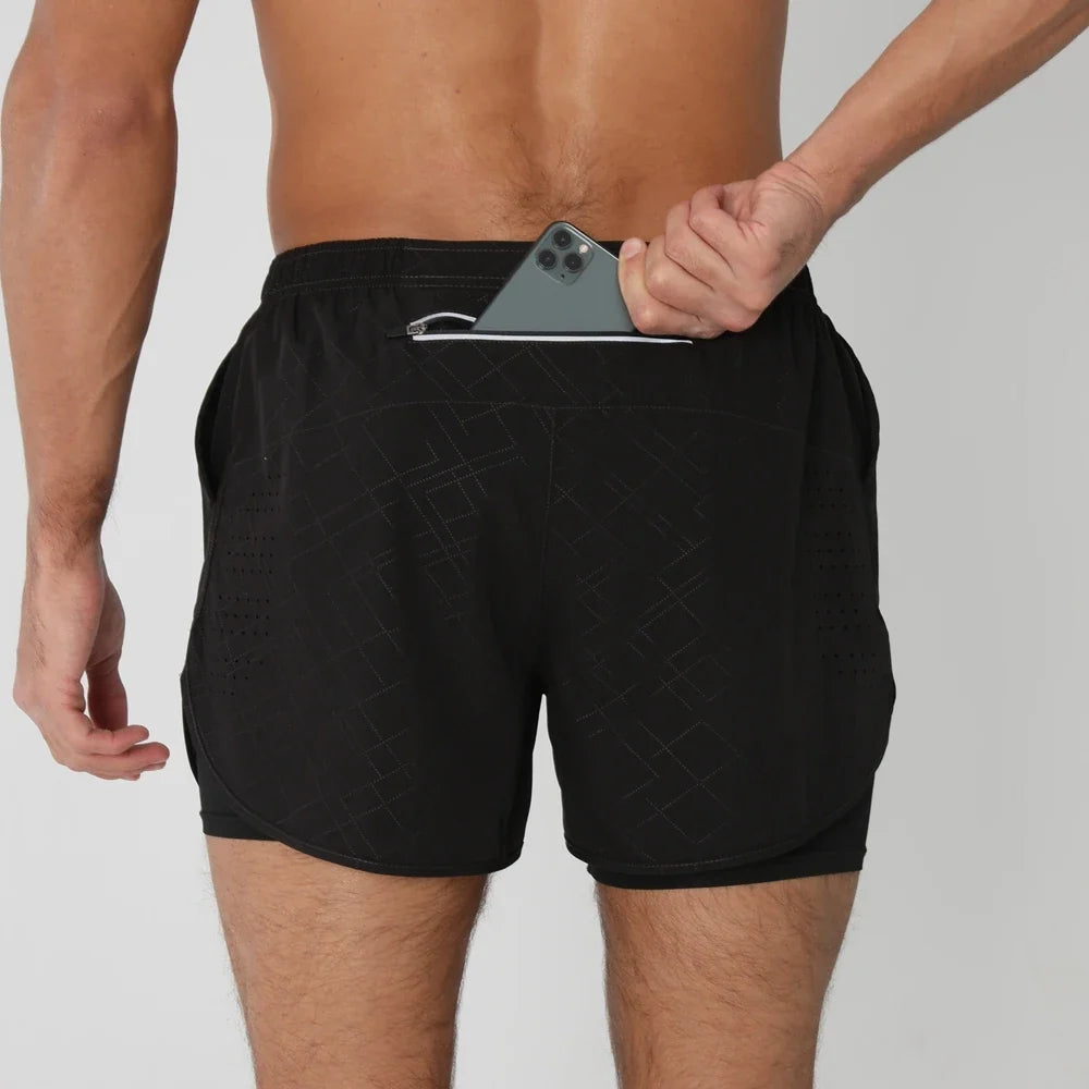 Fast-dry men's 2-in-1 running shorts - lightweight lined, polyester, for gym and summer training