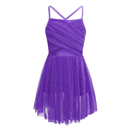 Lyrical, Glitter Mesh, Polyester, For Ballet, Gymnastics – Light Girls’ Dance Dress