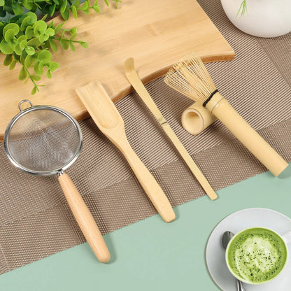 Bamboo Matcha Whisk Kit With Holder Scoop Sifter Starter