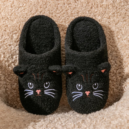 cozy, comfortable indoor wear, non-slip sole for home warmth – Plush women's cat-face plush slippers