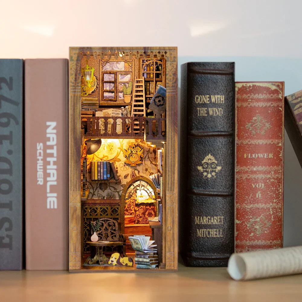Book DIY Nook Kit Wooden Miniature Shelf Insert Roombox Dollhouse Model Holiday 2025 Cozy Library Gift