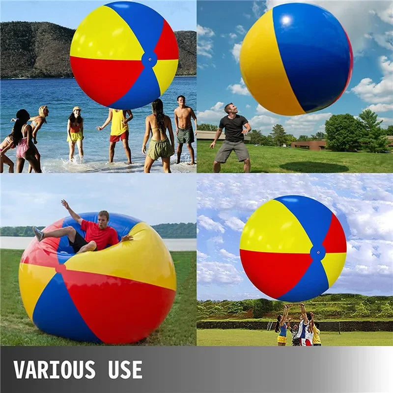 Giant Inflatable Beach Ball, Sturdy PVC Sports Ball for Outdoor Water Games, 100cm & 200cm, Bright Colors