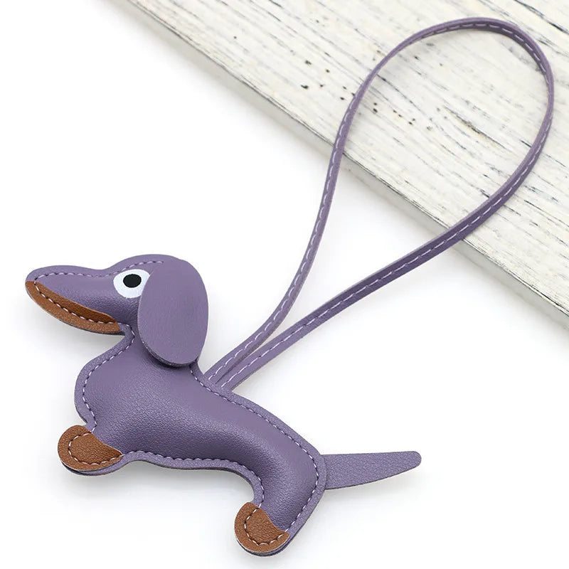 Pu Dachshund Leather Bag Charm Baseball Keychain Gift