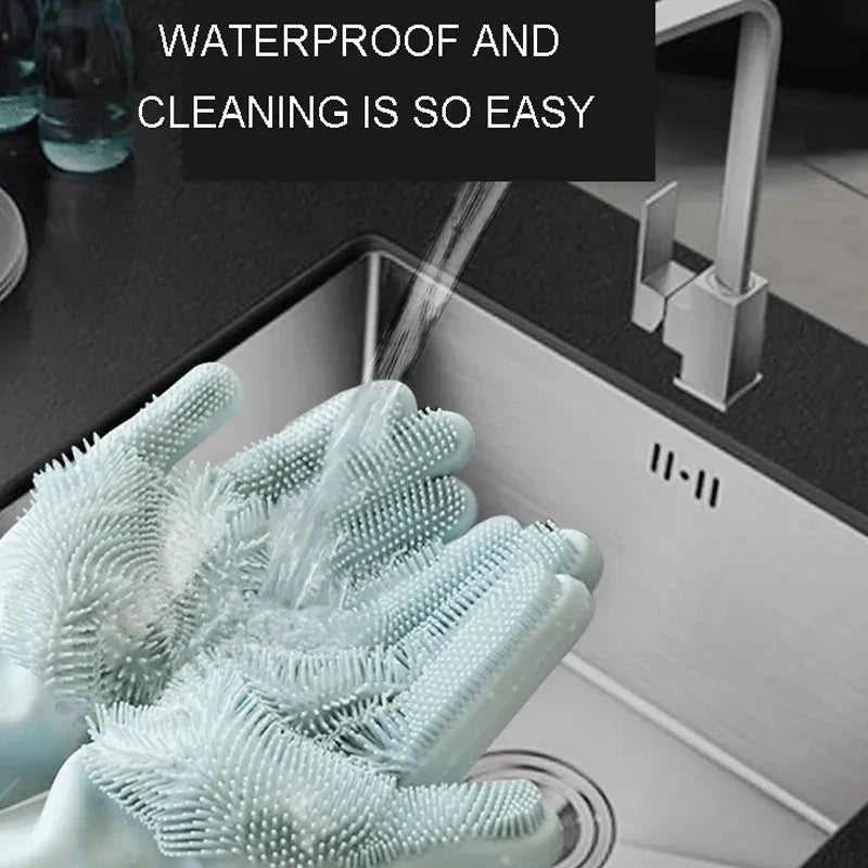 Silicone Dishwashing Gloves with Scrubber - Eco-Friendly Household Cleaning Device