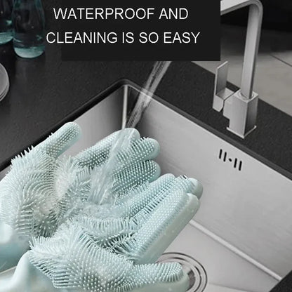 Silicone Dishwashing Gloves with Scrubber - Eco-Friendly Household Cleaning Device