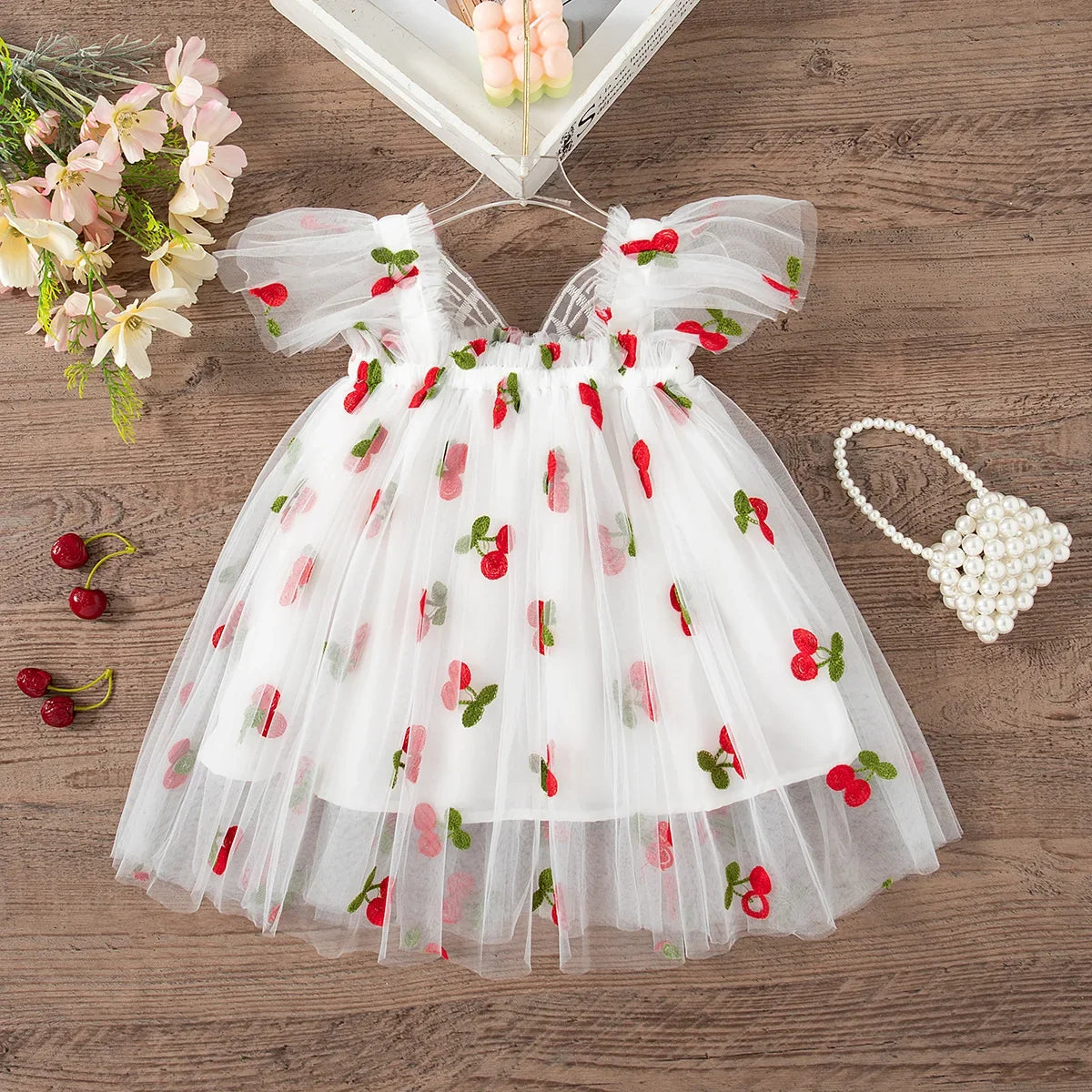 Princess Style Knee-Length Fruit Print, Acetate, Birthday Party – Plush Baby Girl Dress