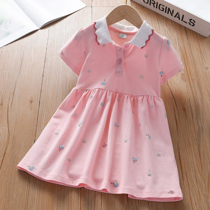 Light girls’ dress - polo collar, knee-length, cotton-elastane, for summer wear