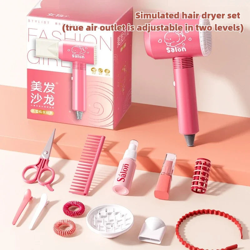 Kids Hair Salon Kit Pink Pretend Play Styling Kit With Hair Dryer And Accessories Fall 2025 Gift