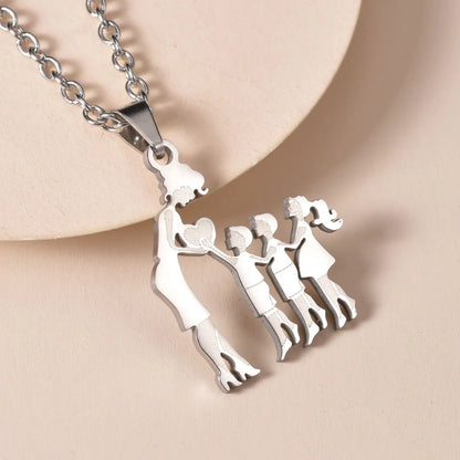Mother's Day Gift Children Family Stainless Steel Jewelry – Silver Stainless Steel Mother & Kids Pendant Necklace