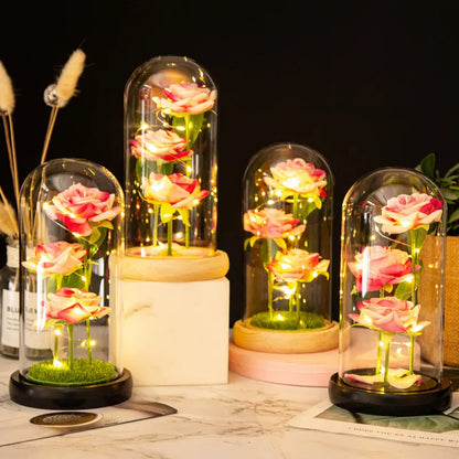 Rose LED Glass Cover Ornament - Romantic Valentine's Day Gift and Wedding Decor