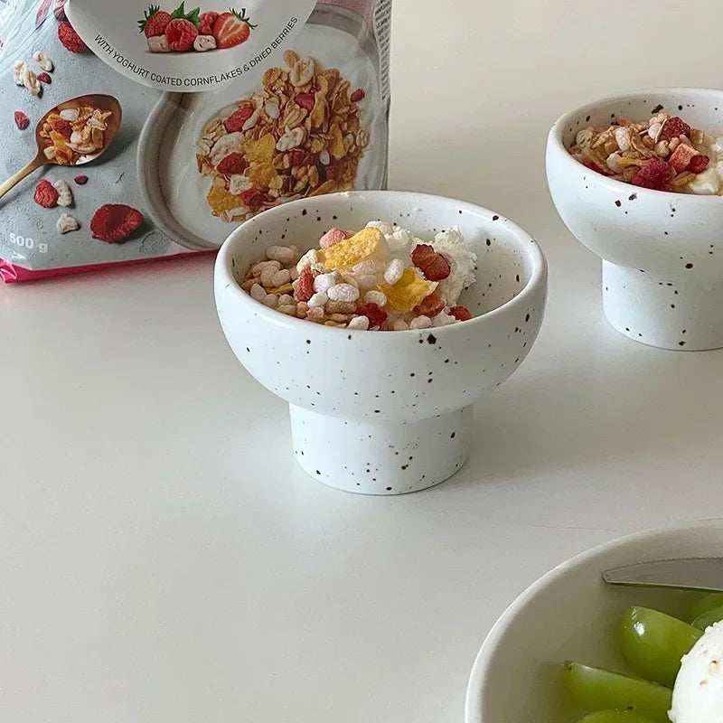 Bowl Ceramic 4 Inch Speckled White Retro Microwave Safe