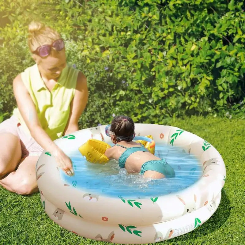 Compact Inflatable Kiddie Pool, Sturdy PVC Compact Plastic Pool with Bright Bear Design for Safe Outdoor Fun
