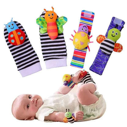 4-Piece Baby Rattle Toy Kit with Animal Socks and Wrist Straps for Infants 0-12 Months - Great Gifts for 1 Year Old
